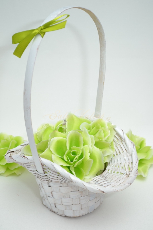 Košíček pro družičky s květy - zelený