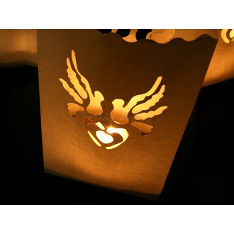 Lampion k postavení - motiv holubice a srdce