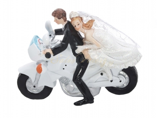 Svatební figurka na dort NOVOMANŽELÉ NA MOTORCE