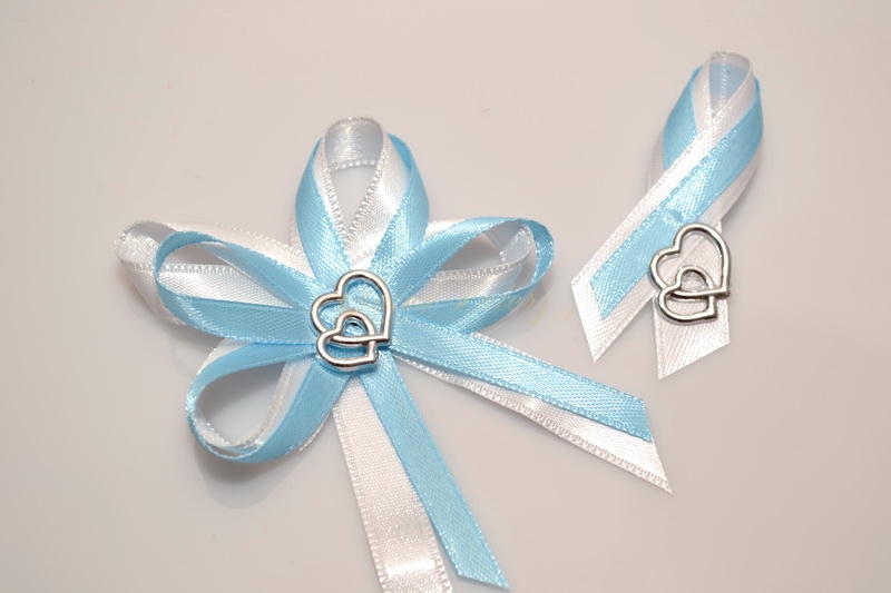 Svatební vývazky srdíčka - bledě modré