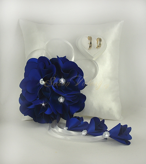 Polštářek s květy vz.4 - královská modrá