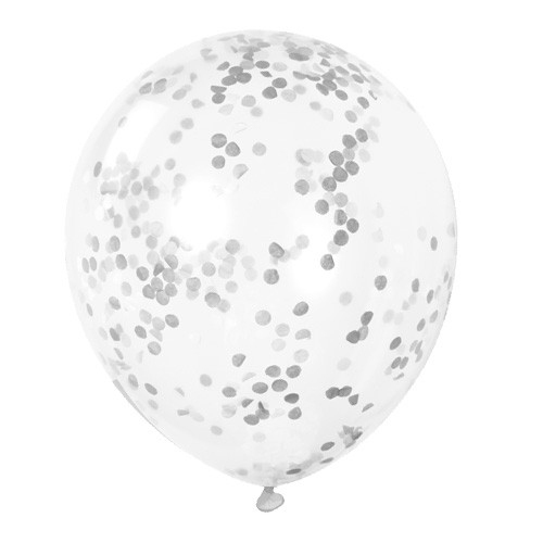 Balónek se stříbrnými konfetami - 6 ks