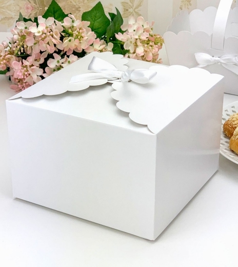 Svatební krabička na výslužku (5ks) - bílá stuha