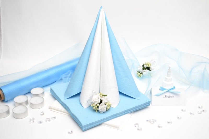 Sada DEKOR pro svatební stůl - bílá/světle modrá