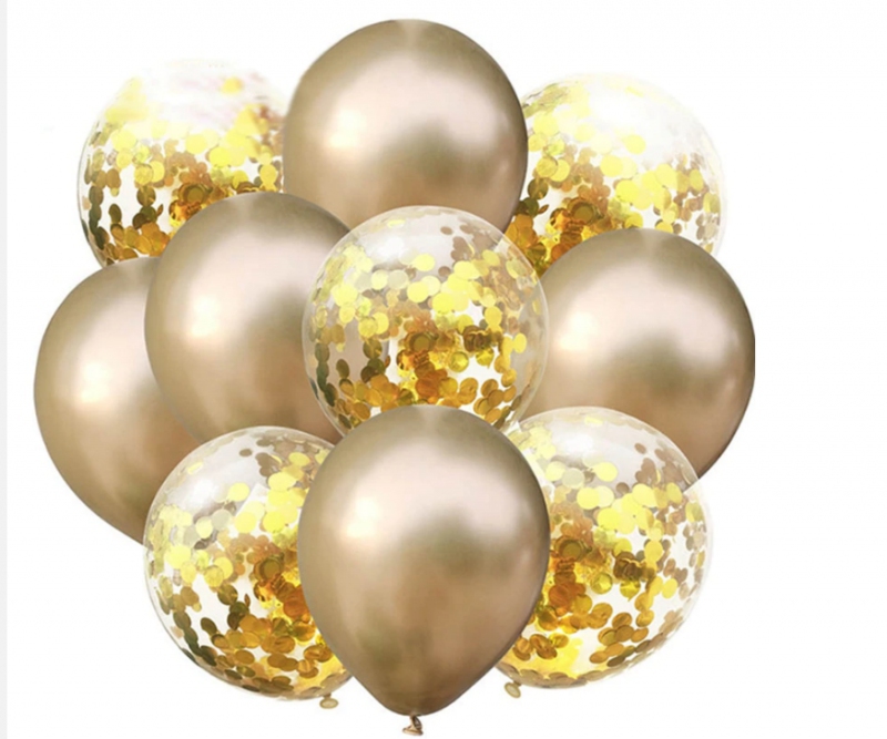 Set balónků s konfetami - zlaté